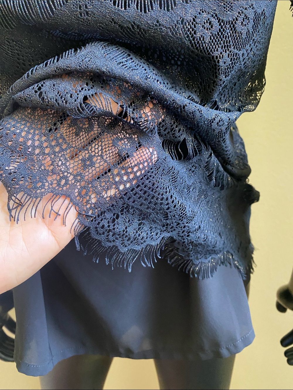 J. Crew Glittery Black Lace Short Sleeve Scoop Neck Top - Picture 9 of 11